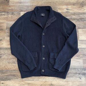 G.H. Bass & Co. | Navy Blue 100% Cotton Collared Knit Cardigan Sweater